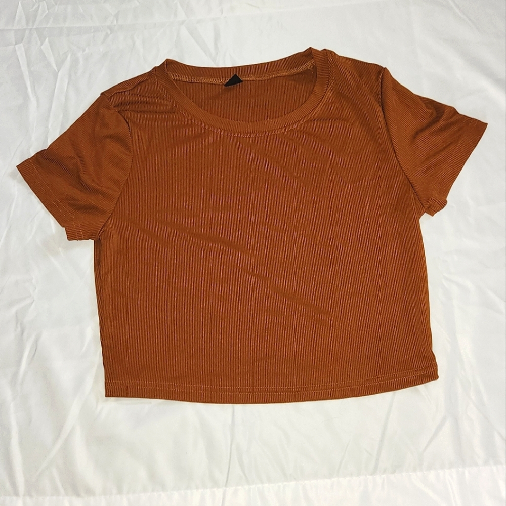 Mocha Brown Shein Solid Ribbed Tee